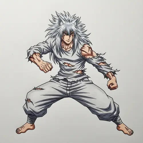 Muscular Anime-Style Character in Dynamic Fighting Pose
