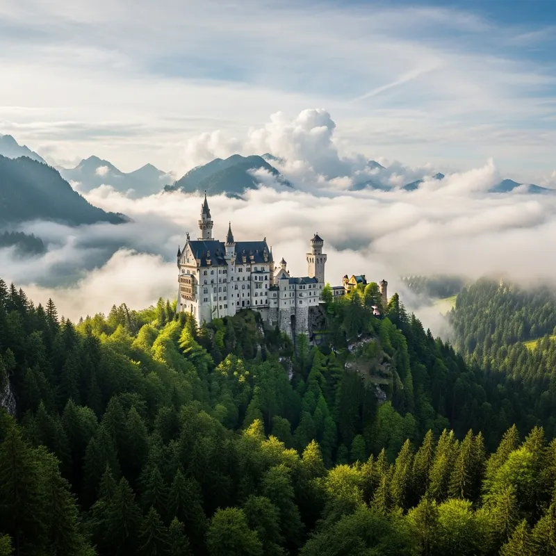Neuschwanstein Castle in Clouds | Majestic Architecture
