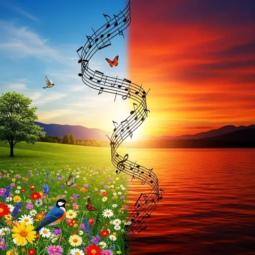 Artistic Symphony of Life: Sunrise, Meadow, Sunset & Music
