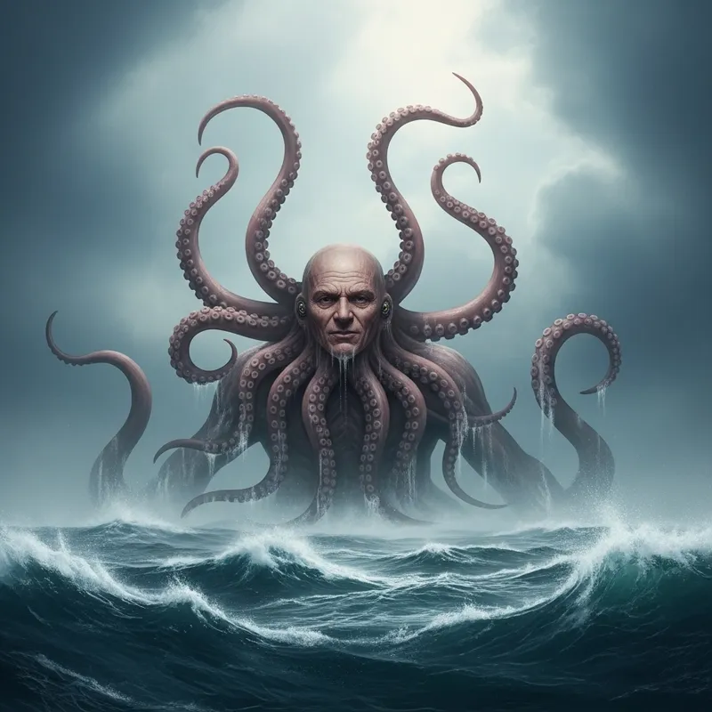Kraken with Human Face: Enormous Mythical Sea Monster