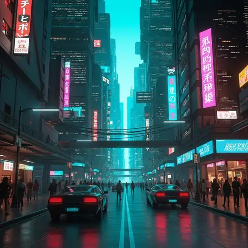 Futuristic Cybernetic Cityscape: Neon Glowing Metropolis