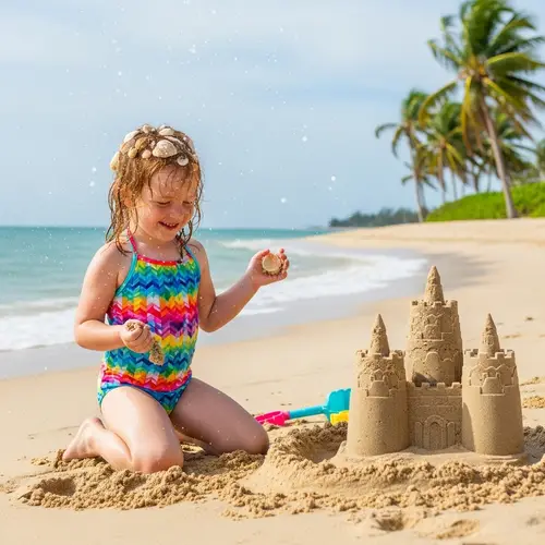 Cute Young Girl Enjoying the Beach in a Bikini