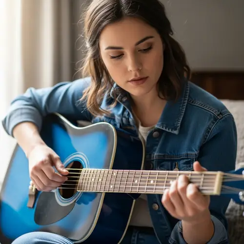 Miranda Cosgrove in Blue Jeans Jacket with Guitar
