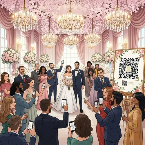Elegant Wedding Guests Scanning QR Code | Modern Meets Tradition