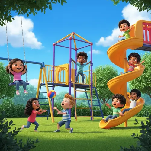 Vibrant Pixar-Style Playground: Children's Playful Joy