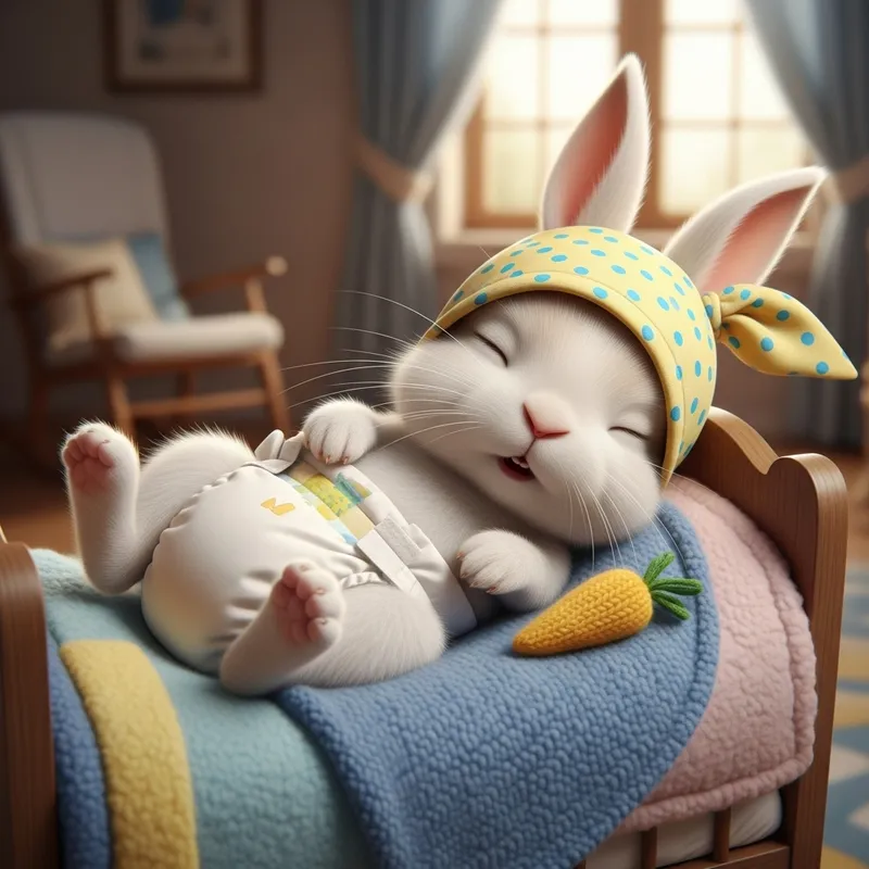 Cute Baby Rabbit in Diapers | Newborn Bunny in Crib