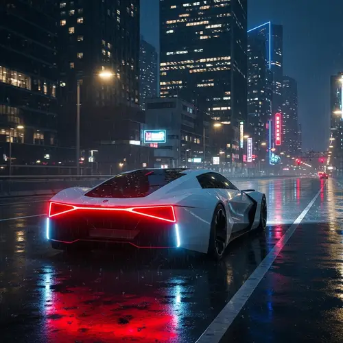 Futuristic White 2070 Hyundai Santa Fe Night Drive | Cityscape