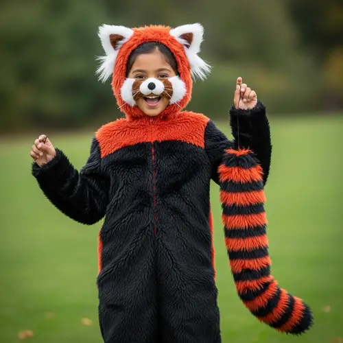 Charming South Asian Girl in Vibrant Red Panda Costume
