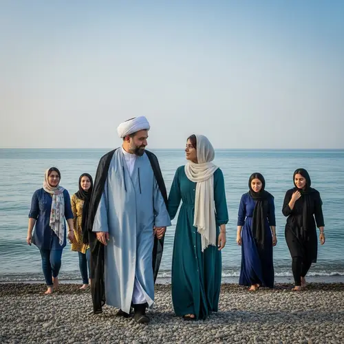 Middle Eastern Shiite Cleric by Caspian Sea - Romantic Scene
