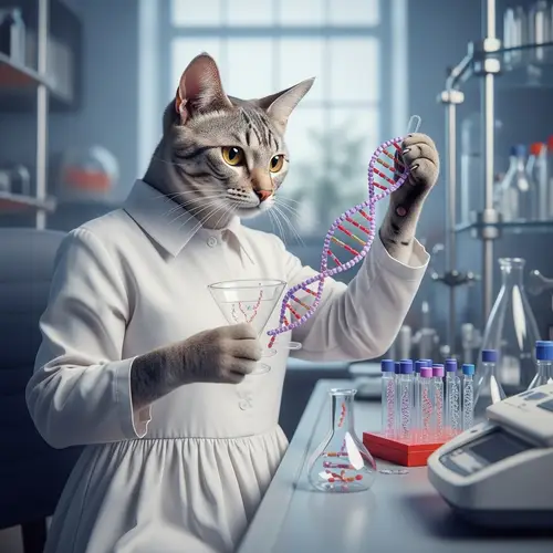 Elegant Cat Scientist: DNA Experiments in High-Tech Lab