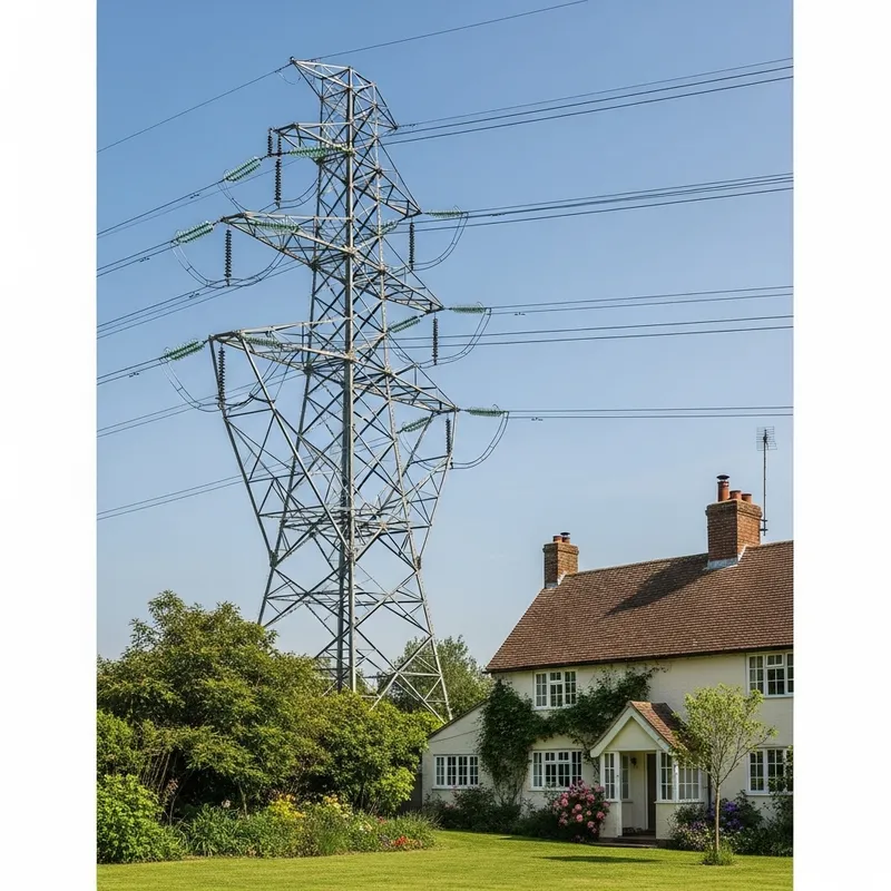 Charming English Cottage with UK Electricity Pylon
