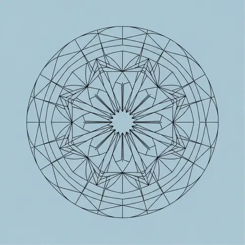 Minimalist Geometric Mandala Design with Black Lines and Blue Shades