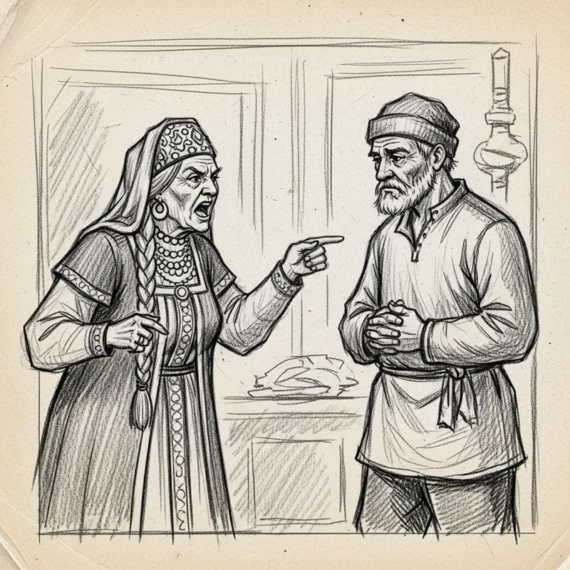 Russian Monarch Startles Elderly Fisherman: Artwork in Gray Crayon Sketch Russian Monarch Startles Elderly Fisherman: Artwork in Gray Crayon Sketch