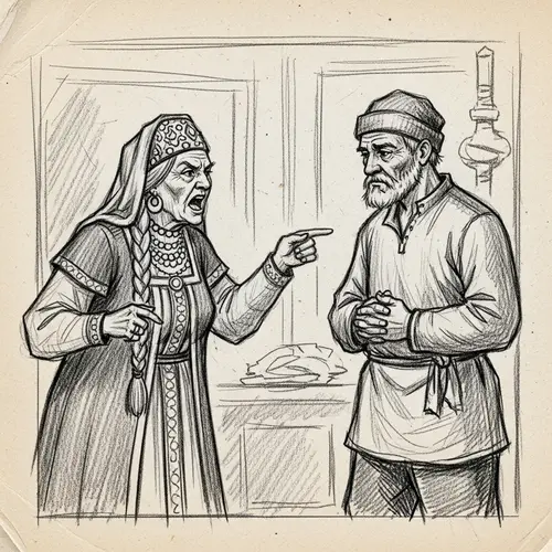 Historical Russian Context: Elderly Ruler Confronts Male Fisherman