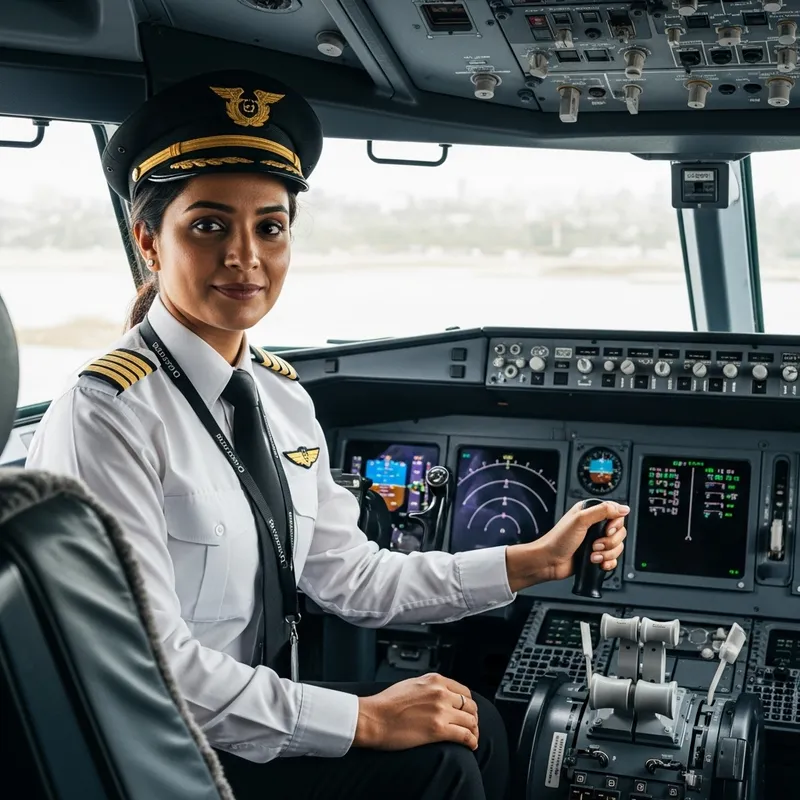 Dynamic South Asian Female Pilot in Cockpit | Professional Aviator