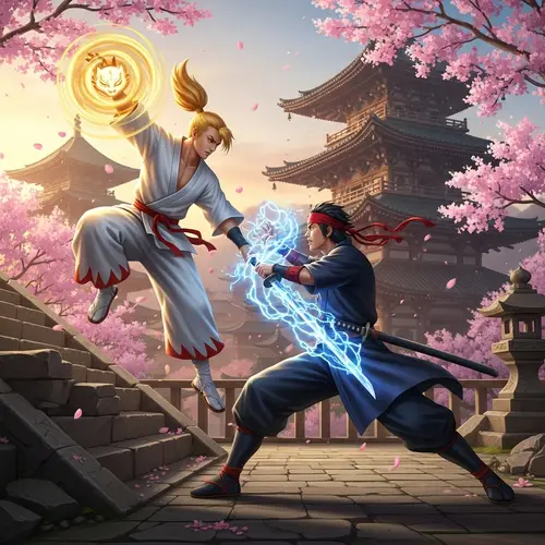 Epic Battle of Warriors in Traditional Attire | Ancient Temples & Cherry Blossoms