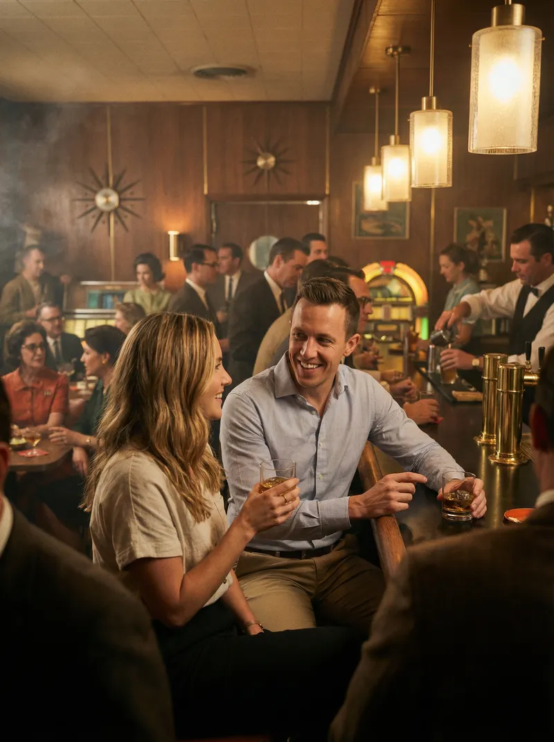 Cinematic Bar Scene: Whiskey Conversations