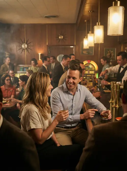 Cinematic Bar Scene: Whiskey Conversations