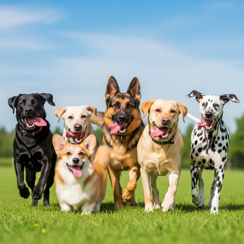 Energetic Dogs Running in Park | Sunny Day Playful Pups