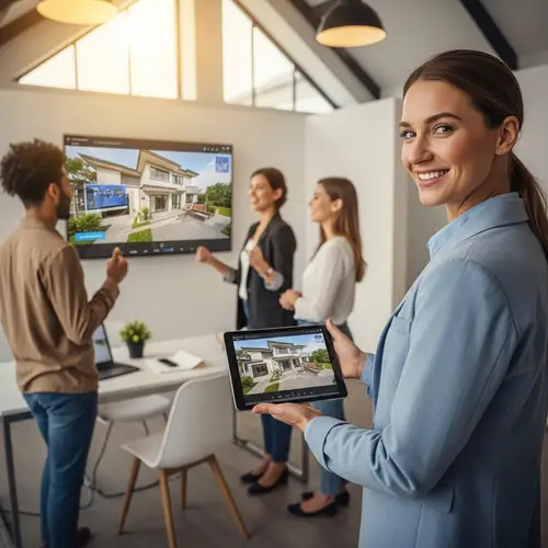 Modern Real Estate Agent with Prospective Buyers in Office