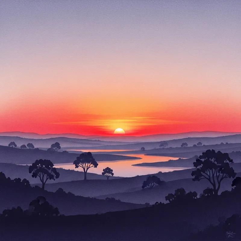 Sunset Watercolor Landscape Art Sunset Watercolor Landscape Art