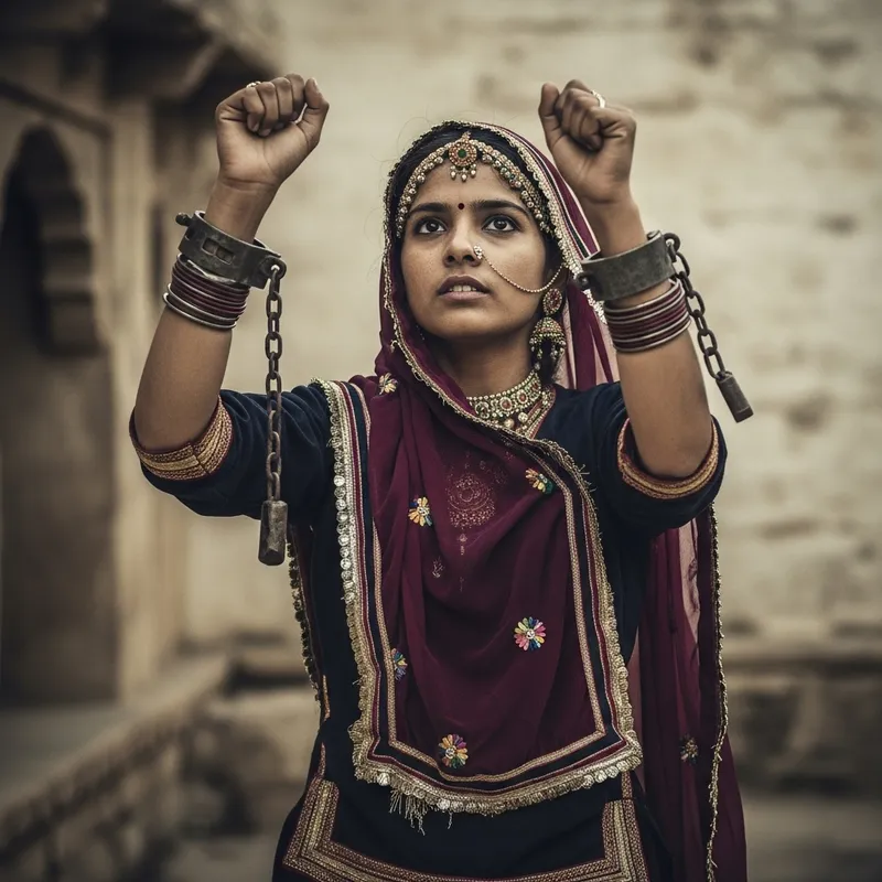 Rajasthani Courage: Brave Girl in Historic Shackles Rajasthani Courage: Brave Girl in Historic Shackles
