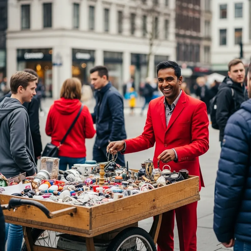 Colorful Street Marketer Selling - Urban Street Scene