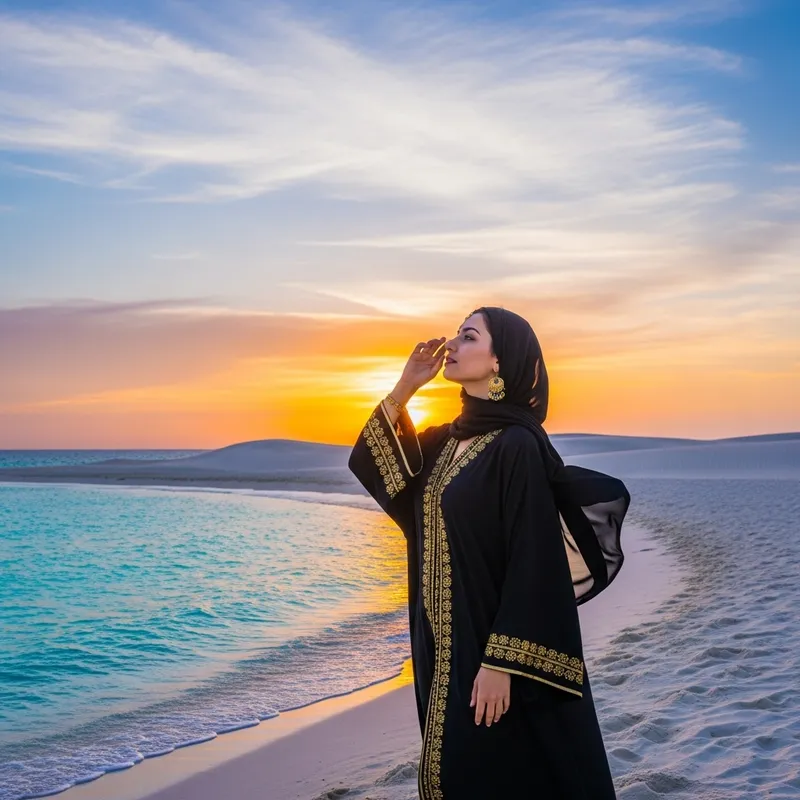 Serene Beach Scene | Woman Gazing at Sky on Seaside Serene Beach Scene | Woman Gazing at Sky on Seaside