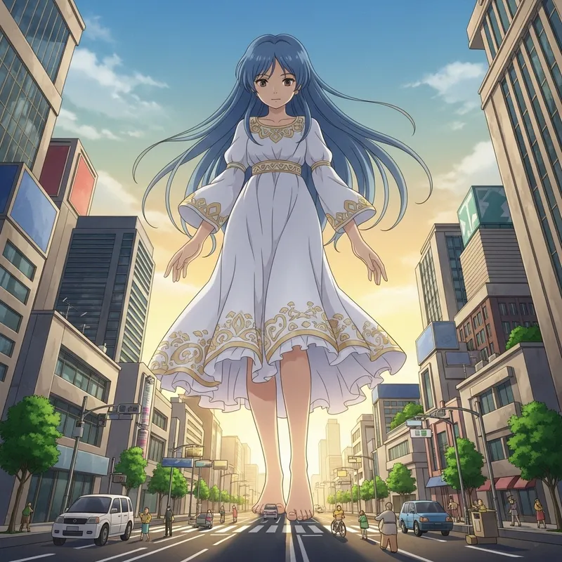 Colossal Anime Eating Miniature People in City