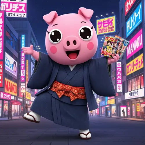 Pepa Pig Otaku: Anime Enthusiast in City Lights