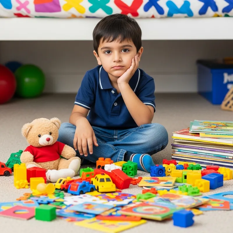 Tired Little Boy Finds Solace In His Playthings