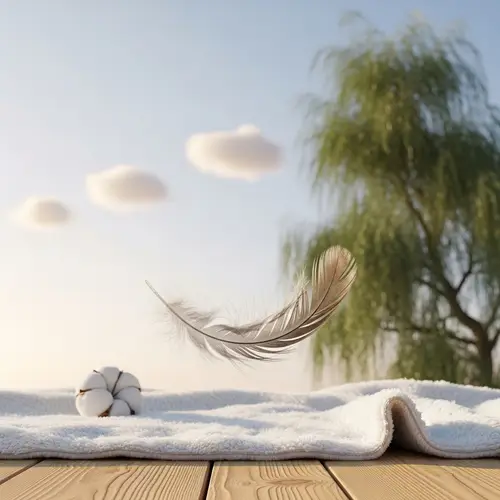 Soft Textures: Down Feather and Willow Tree Scene