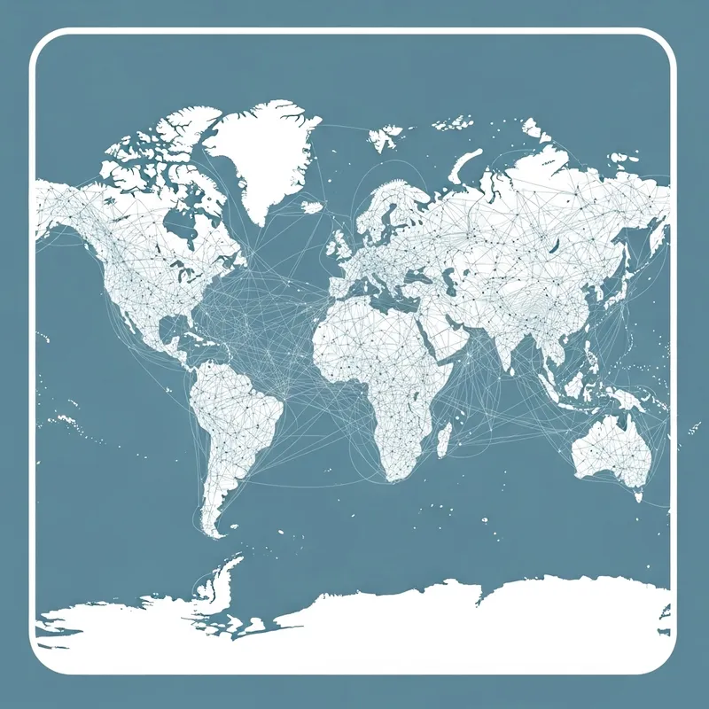 Square Light Blue World Map with White Infrastructure Network
