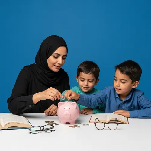 Middle-Eastern Woman and Hispanic Children Saving Coins | Family Financial Planning