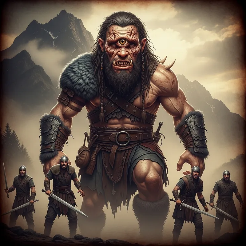Epic Cyclopean Giant in Rugged Mountain Scene