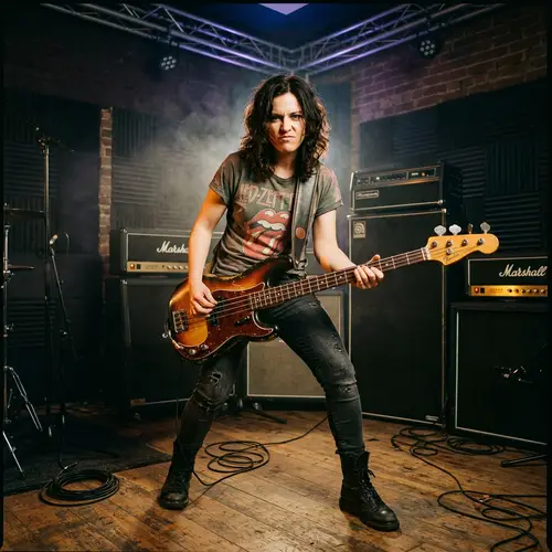 Rock Star Photo: Confident Bass Guitarist in Studio