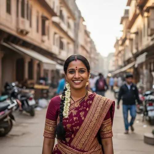 Traditional Indian Woman in Petticoat and Blouse - Vibrant Street Scene