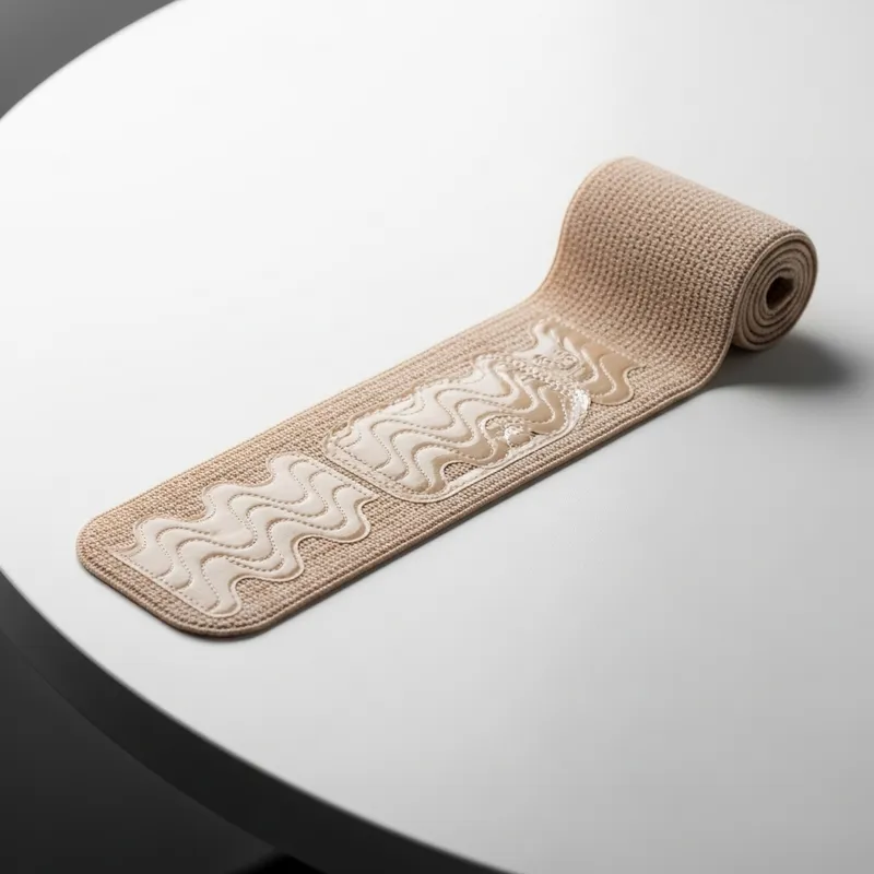 Creating an image with beige KINESIO elastic bandage on white table