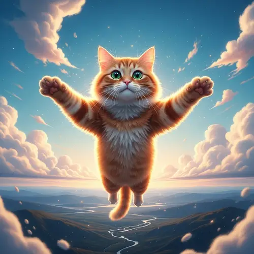 Cat Soaring Through the Sky - Amazing Feline Flight
