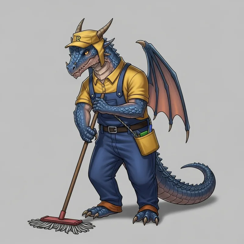 Dragon Maid Service | Cute Dragon in Outfit with Mop