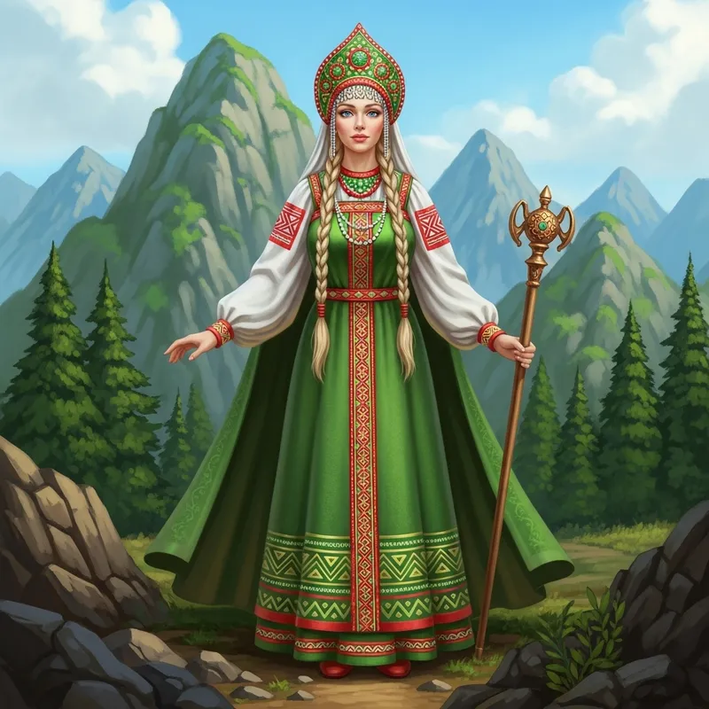 Mistress of the Copper Mountain in Traditional Slavic Green Attire