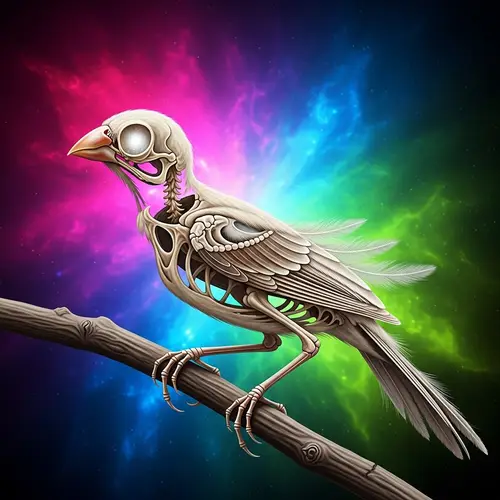Skeletal-Like Finch on Vibrant Background