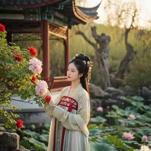 Elegant Chinese Lady in Traditional Hanfu Dress