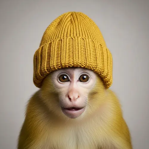 Cute Yellow Baby Monkey with Beanie Hat