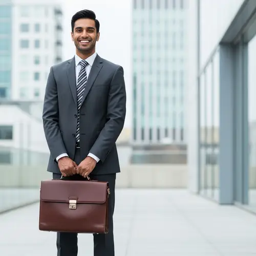 Confident South Asian Businessman with Leather Briefcase | Professional Look