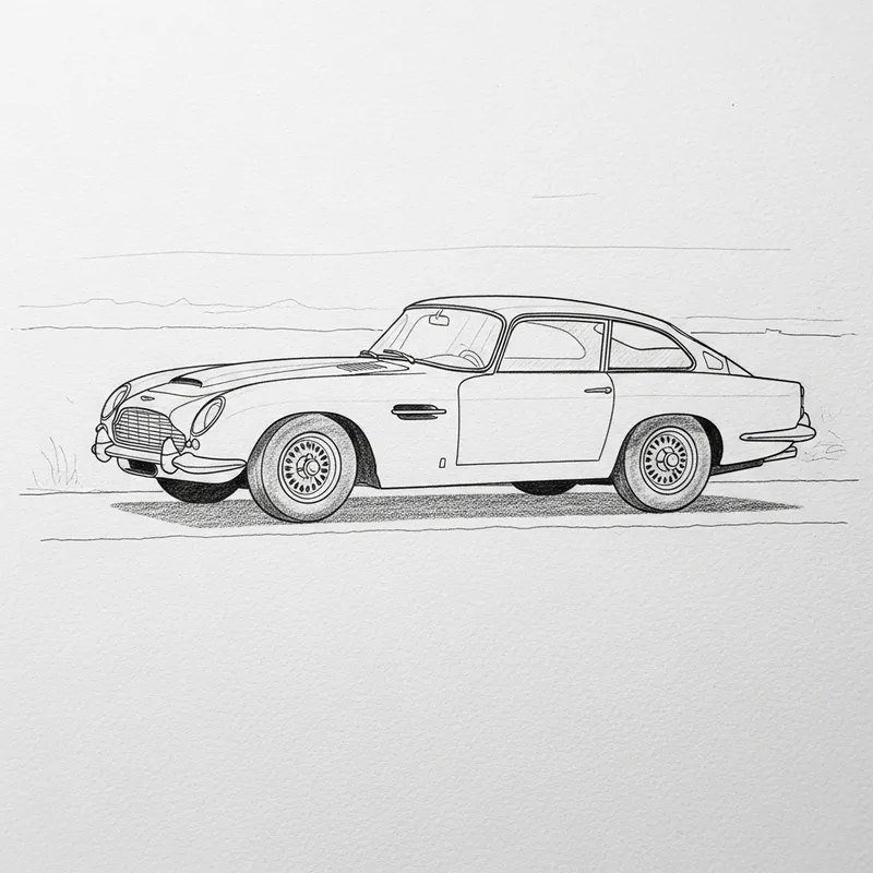 Simple Black Car Drawing in Pencil