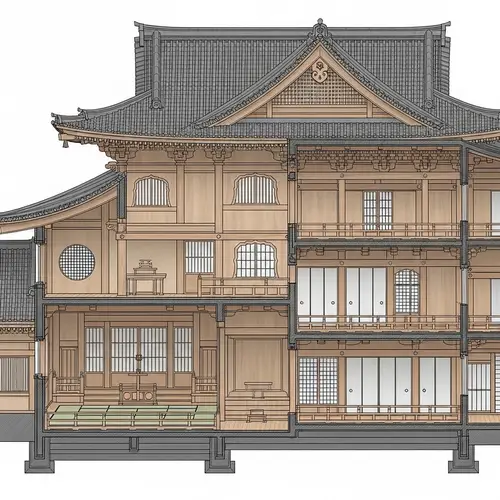 Detailed Section Plan of Sambo-In Temple, Kyoto Japan