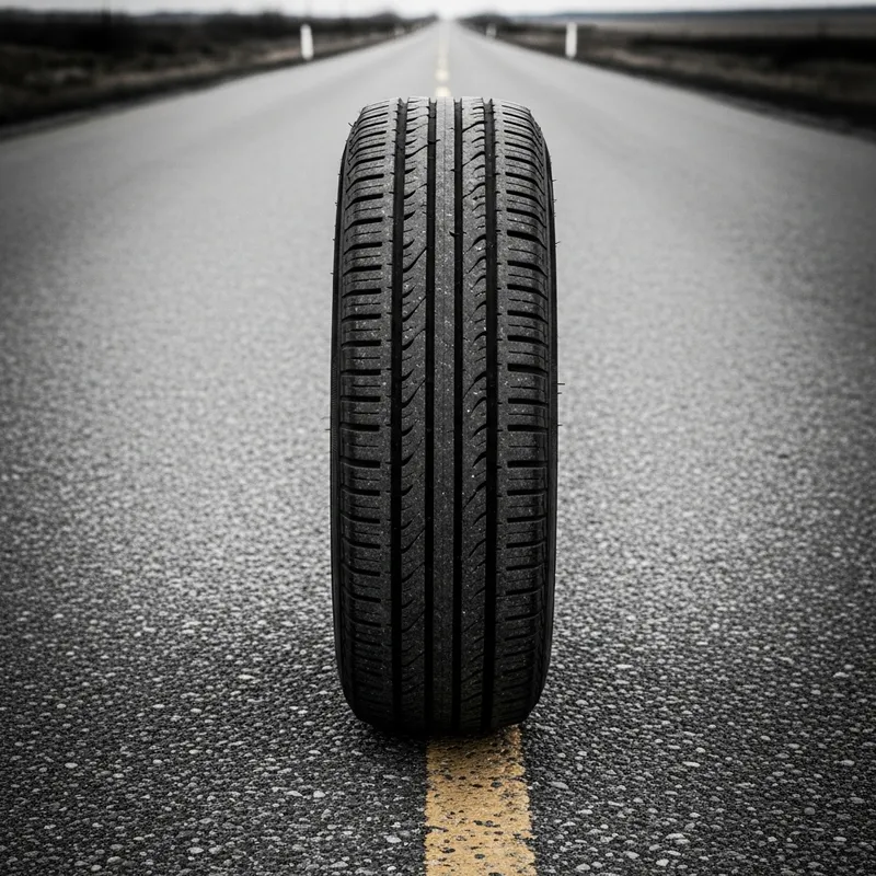 Dark Grungy Tire on Endless Abandoned Road: Symbol of Desolation