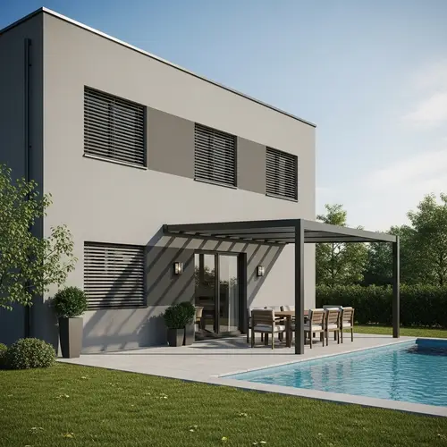Modern House with Diverse Shades, Blinds, Pergola & Awning
