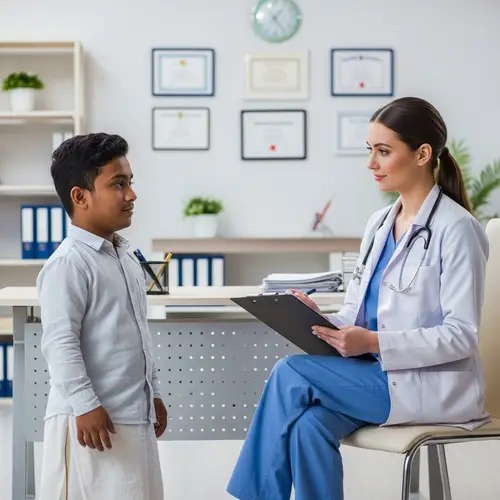 Short Bengali Muslim Man Consults Professional Caucasian Doctor